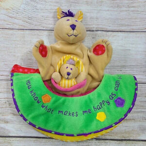 Mommy & Me Plush Kangaroo Puppet Rattle Mirror Tan Green Purple Baby Toy 9.5"